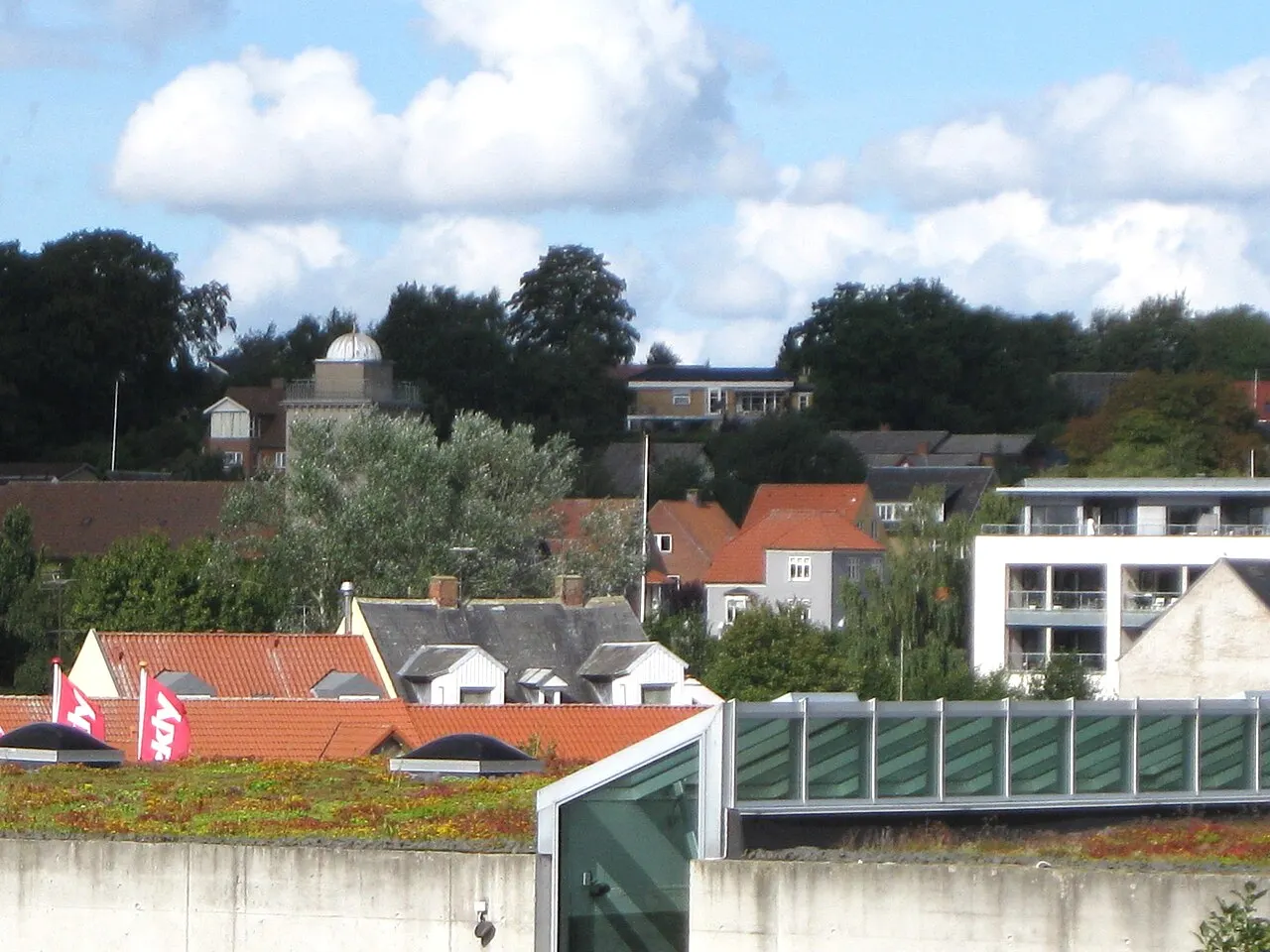 Vue over Hadsten i Favrskov Kommune, Østjylland.